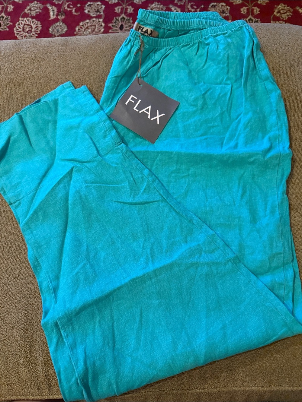 New Flax Women’s 100% Linen Mint Green pull On Pants Size Large (TD)